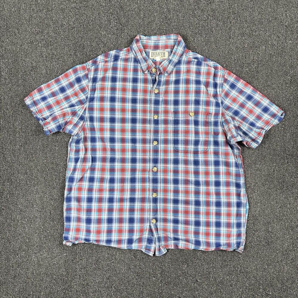 Duluth Trading Co Relaxed Fit Plaid Short Sleeve Button Down Shirt Size Large - Picture 1 of 5